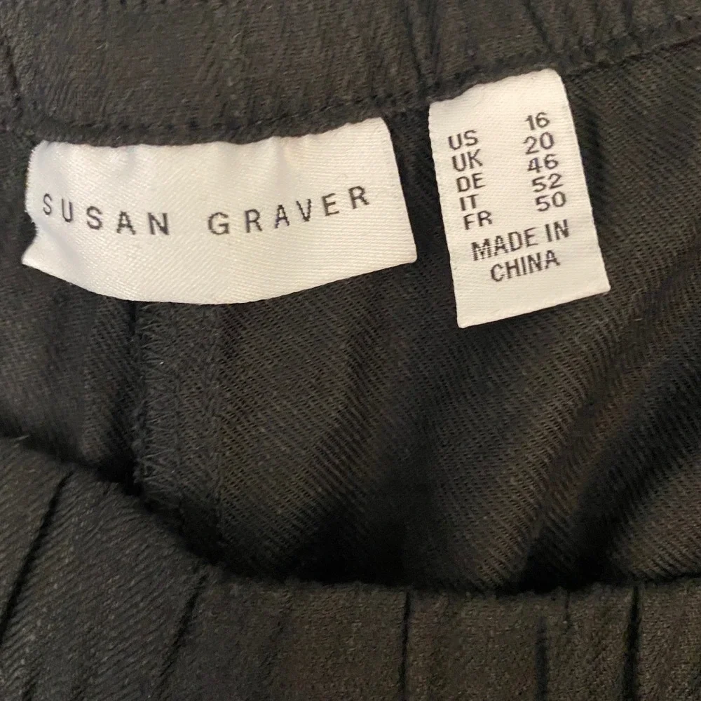 Susan Graver Black Wide Leg Cropped Pants Lace Trim Elastic Waist Women's 16 EUC - Picture 7 of 15